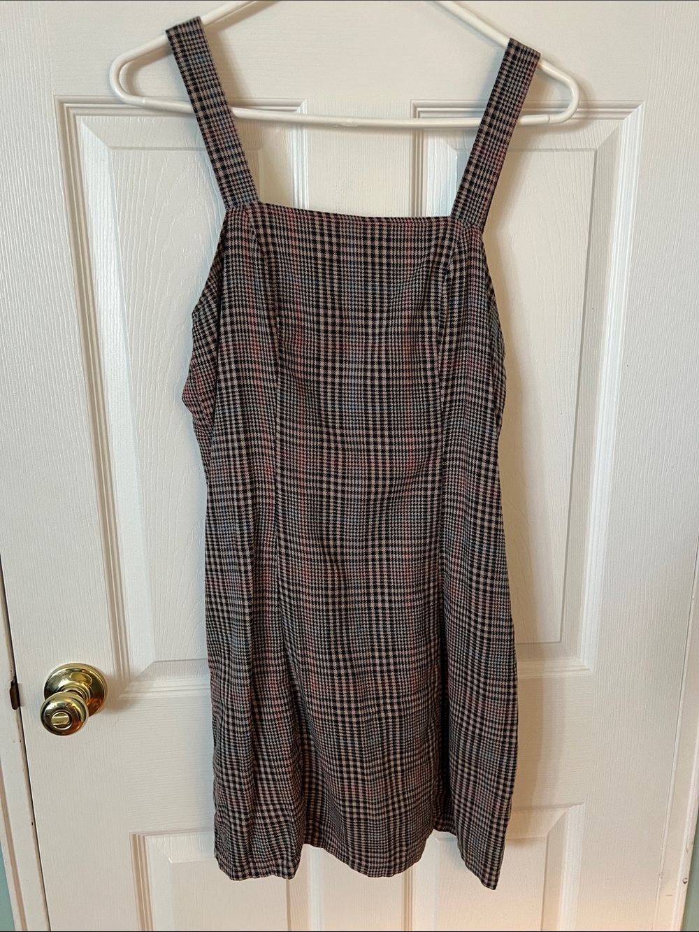 American Eagle Outfitters Brown and Black Plaid Square-Neck Midi Dress